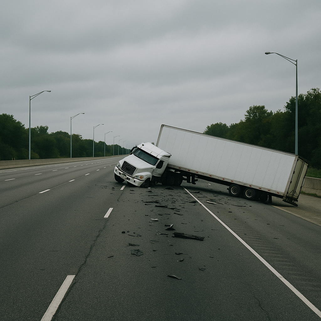 fear of highways semi truck crash illustration for Fear of highways after a semi truck crash