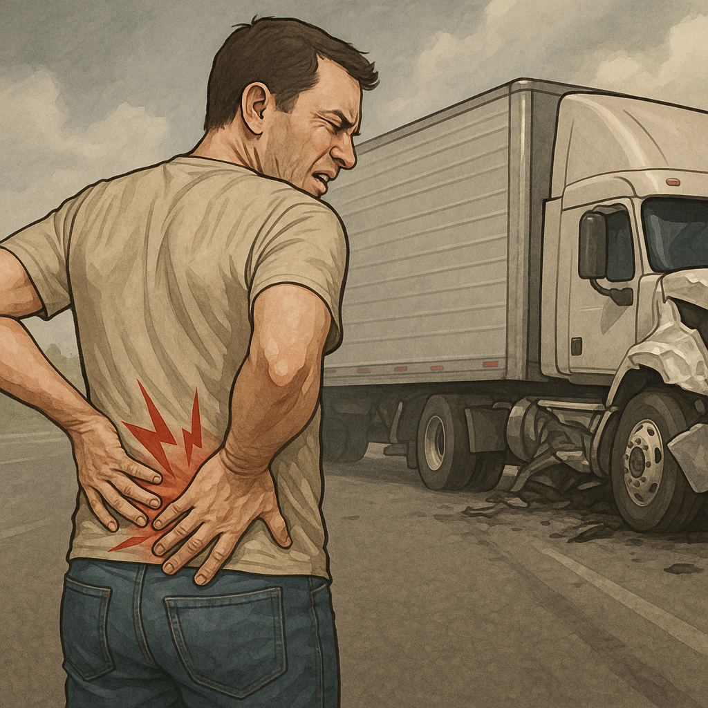 lower back pain semi truck accident illustration for Lower back pain after semi truck accidents