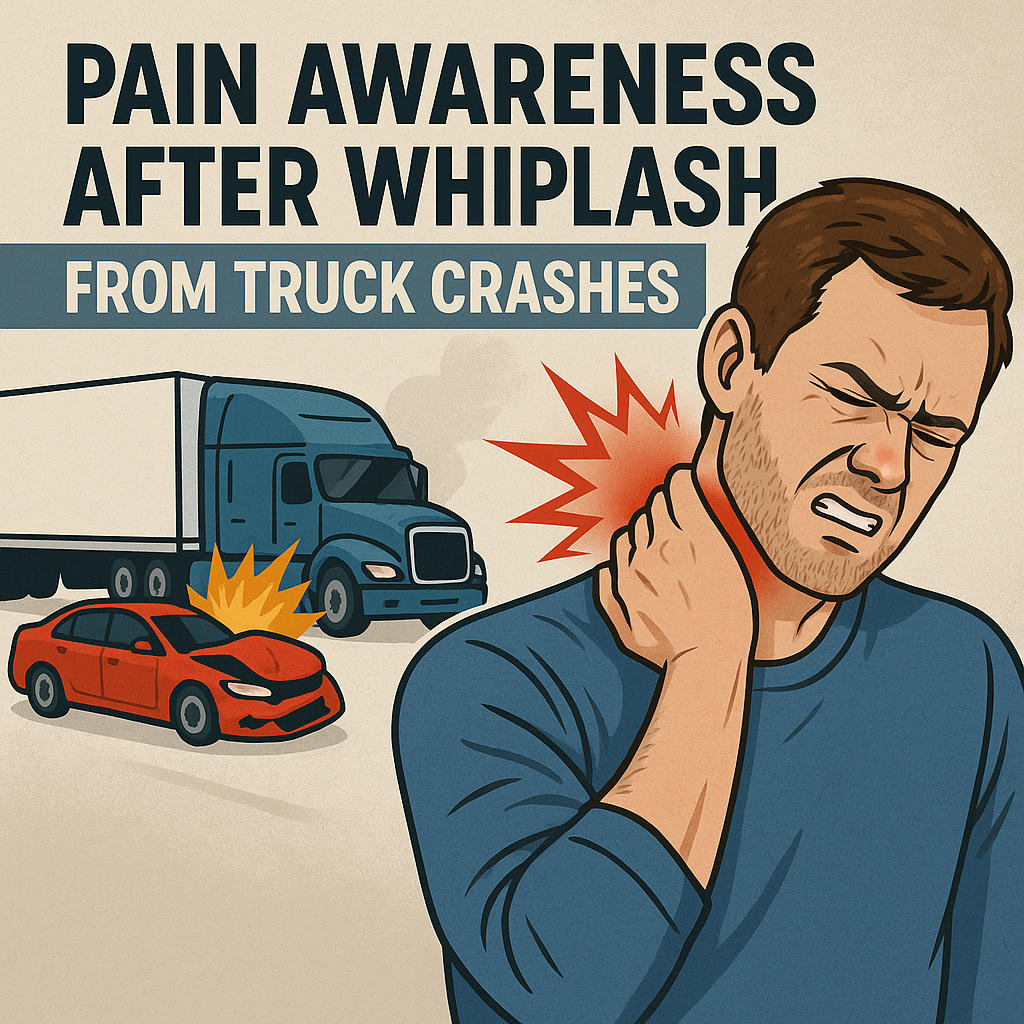 whiplash pain awareness truck crash illustration for Pain awareness after whiplash from truck crashes