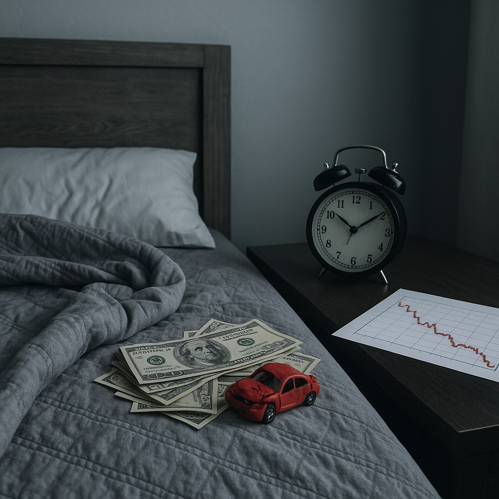 financial stress sleep disruption illustration for Sleep disruption from financial stress after crashes
