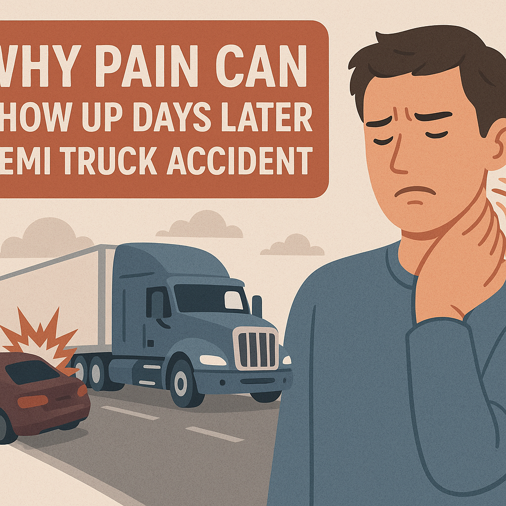 pain shows up days later semi truck illustration for Why pain can show up days after a semi truck accident
