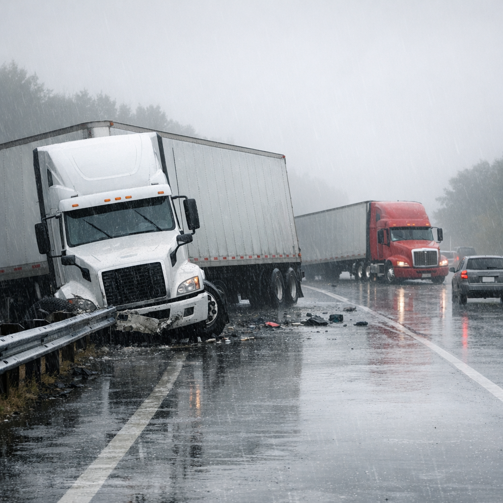 rain truck accident risk illustration for How rain impacts semi truck driving safety
