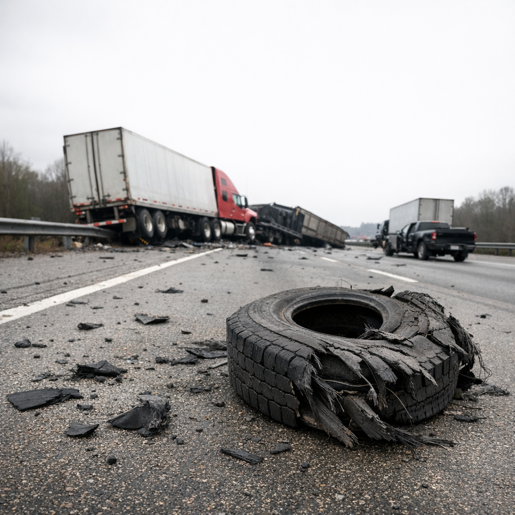 truck tire blowout accident illustration for How tire blowouts cause truck crashes