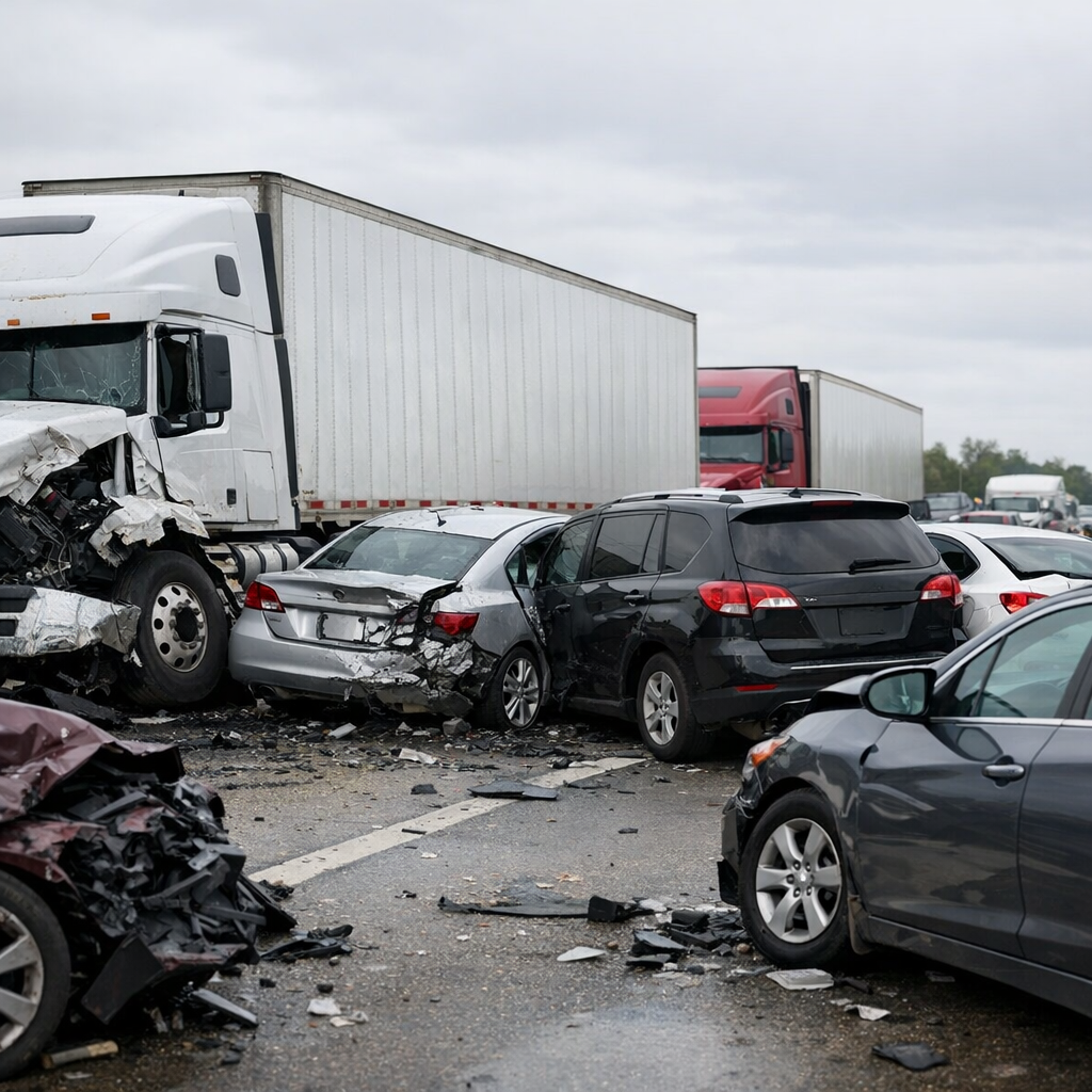 multi vehicle truck accident illustration for What happens during a multi-vehicle truck crash