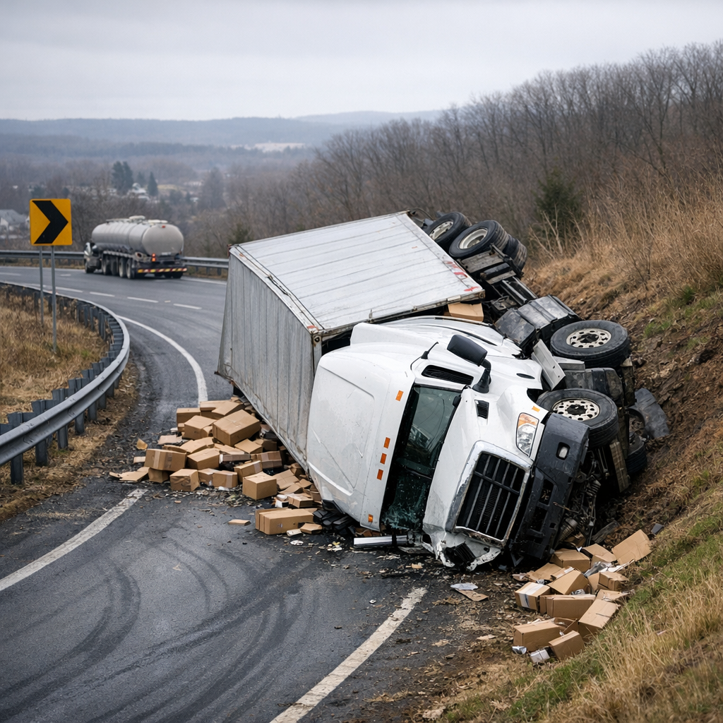 truck curve speed accident illustration for What happens when trucks take curves too fast
