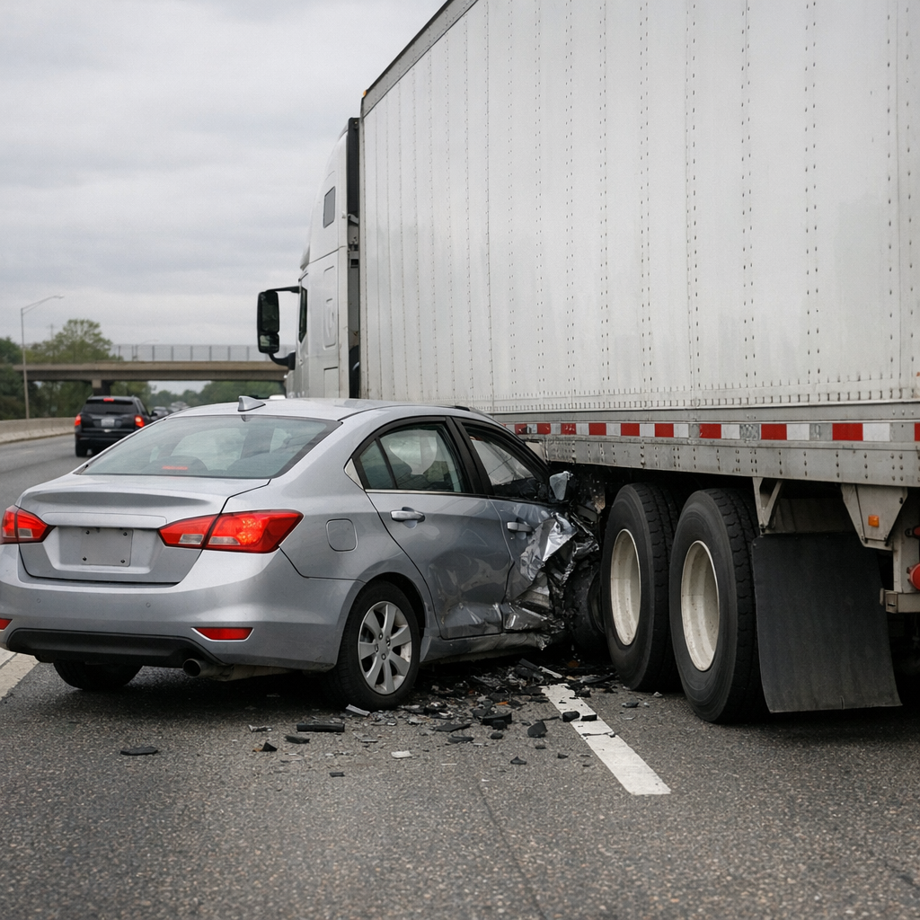 merging near trucks accident illustration for Why merging near trucks is dangerous