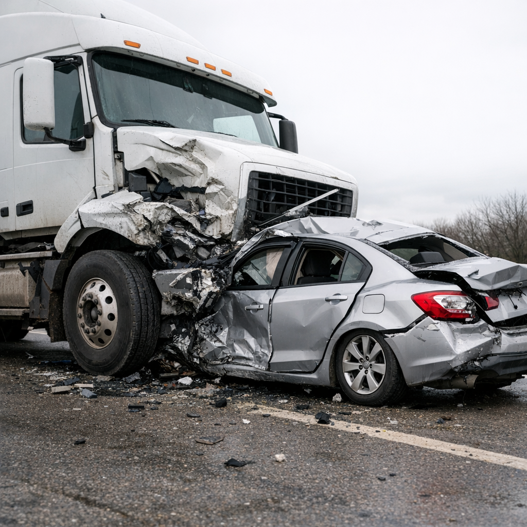 truck vs car accident danger illustration for Why truck accidents are more dangerous than car crashes