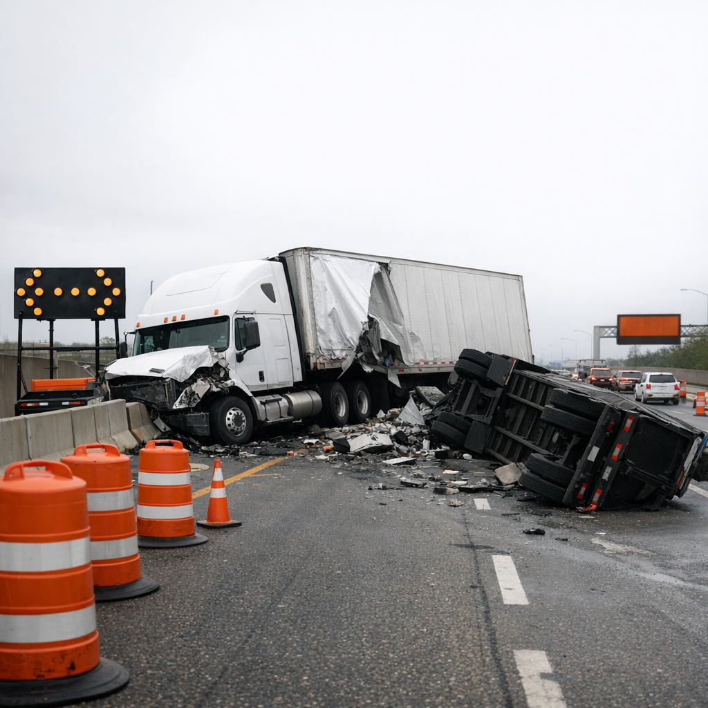 lane closure truck accident illustration for Why truck accidents happen during lane closures